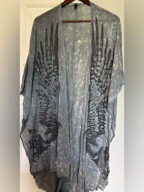 Grey Festival Kimono with Black Wing Print